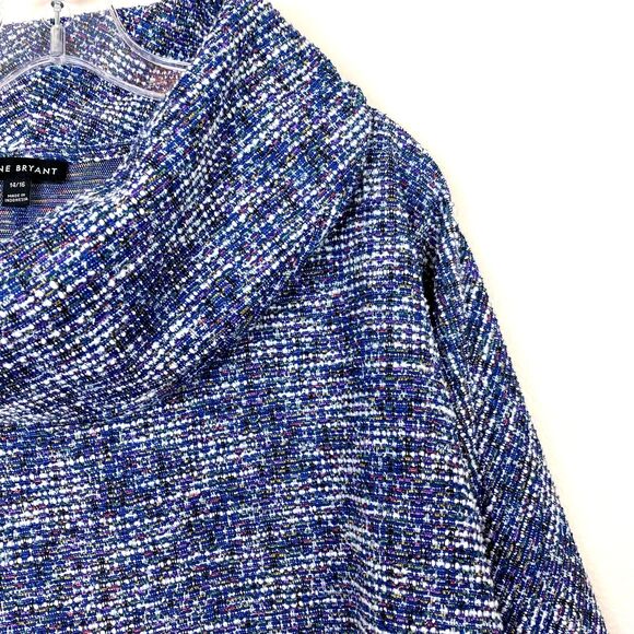 Lane Bryant Womens Blue Tweed Sweater Size 14-16 Textured Cowl Neck Pouch Pocket - Picture 6 of 8